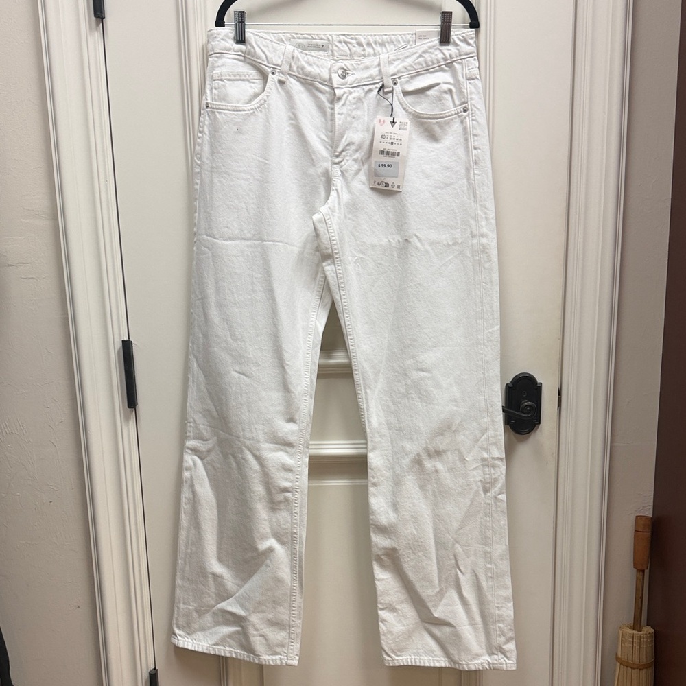 Zara low rise White Wide Leg Jeans pants summer full length 8 - Picture 4 of 8